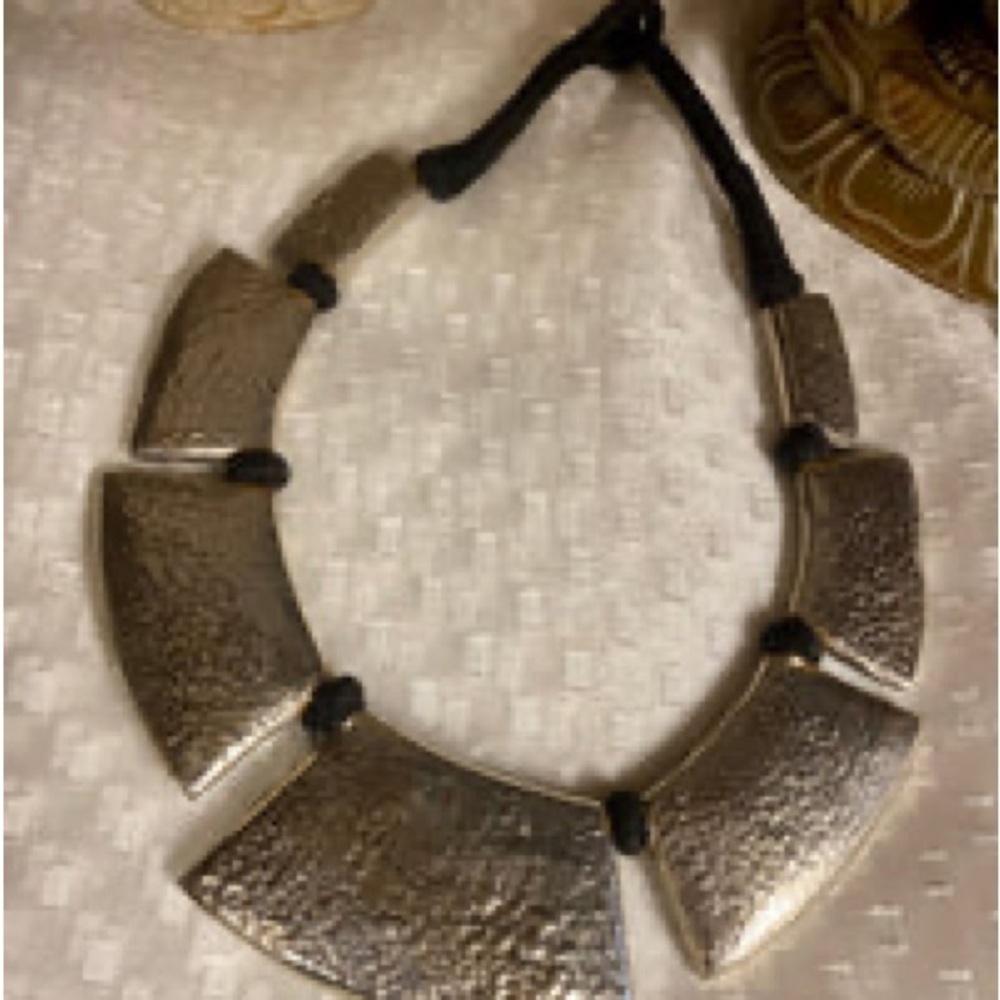 Hammered TRibal Necklace Old Silver Finish Metal Handmade